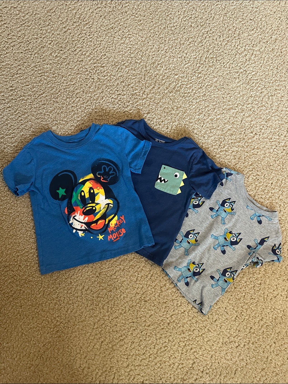 Boys Blue Cartoon Tee Trio - Mickey & Dino Prints